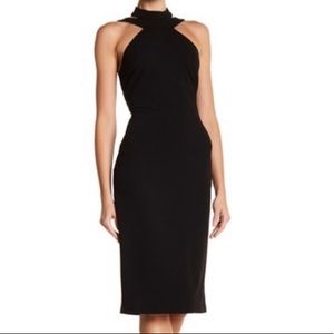 Bebe Mock Neck Strappy Crepe Dress